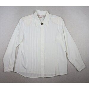 VINTAGE WOMEN'S WHITE PLEATED FRONT LONG SLEEVE BLOUSE - PENBROOKE LANE SIZE 10